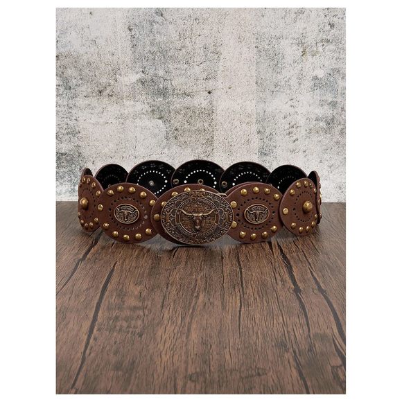 Women's Retro Cowgirls Studded Waist Belts Street Style Oval Wide Belt For😹 - Picture 2 of 6